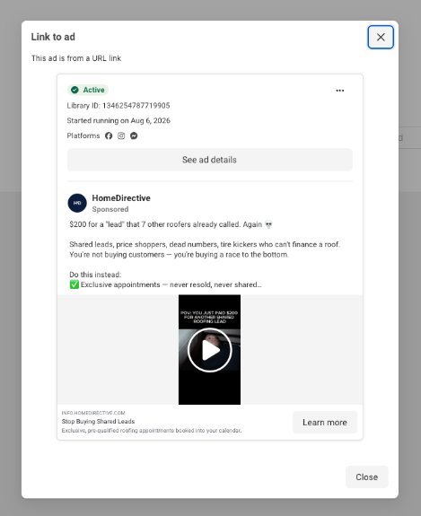 HomeDirective ad in the Meta Ad Library