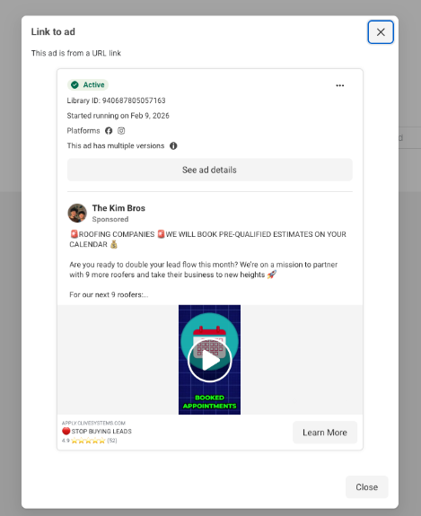 The Kim Bros ad in the Meta Ad Library