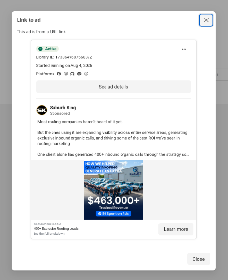 Suburb King ad in the Meta Ad Library
